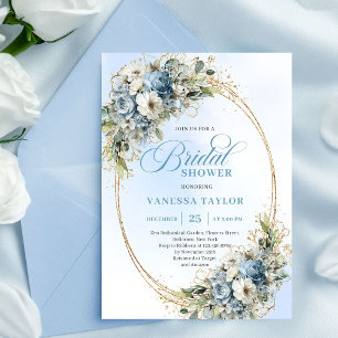 Elegant Stofblauw Groen Goud Bruidsdouche  Kaart