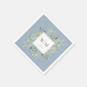Elegant Stofblauw Groen Goud Monogram Servet (Hoek)