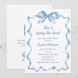 Elegant Stofblauw Handgetekende Boog Bruiloftsdouc Kaart