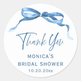 Elegant Stofblauw Handgetekende Boog Bruiloftsdouc Ronde Sticker