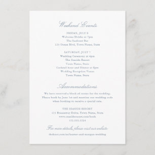 Elegant Stofblauw Hotel en Weekend Evenementen Informatiekaartje