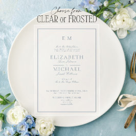 Elegant Stofblauw Klassiek Schrift Monogram Trouwe Acryl Uitnodigingen