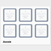 Elegant Stofblauw Kruis Jongen Eerste Communie Vierkante Sticker (Vel)