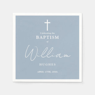 Elegant Stofblauw Minimalistische Doop Christening Servet