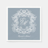 Elegant Stofblauw Monogram Wapenschild Script Brui Servet (Voorkant)