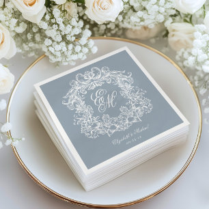 Elegant Stofblauw Monogram Wapenschild Script Brui Servet
