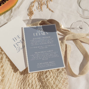 Elegant Stofblauw Oud Geld Retro Trouwdetails Informatiekaartje