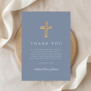 Elegant Stofblauw Religieus Kruis Bevestiging Bedankkaart