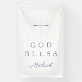 Elegant Stofblauw Religieus Kruis Jongen God Zegen Spandoek