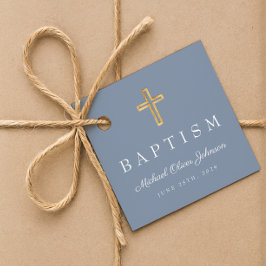 Elegant Stofblauw Religieus Kruis Jongens Doop Bedankjes Labels