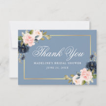 Elegant Stofblauw Roze Bloemig Gouden Bruiloftsdin