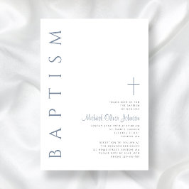 Elegant Stofblauw Schrift Kruis Doopfeest Kaart