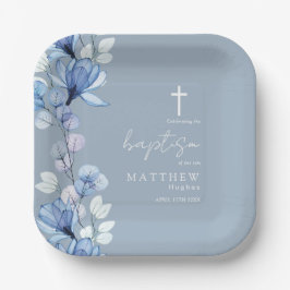 Elegant Stofblauw Transparant Bloem Doop Papieren Bordje
