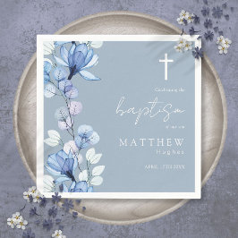 Elegant Stofblauw Transparant Bloemend Doop Servet