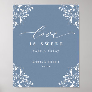 Elegant Stofblauw Trouwliefde is Zoete Bord Poster