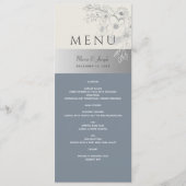 Elegant Stofblauw Trouwmenu Menu (Voorkant)