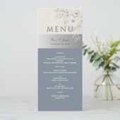 Elegant Stofblauw Trouwmenu Menu (Staand voorkant)