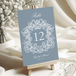 Elegant Stofblauw Vintage Wapenschild Trouw Kaart