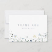 Elegant Stofblauw Wilde Bloem Rustieke Boho Bruilo Bedankkaart (Voorkant)