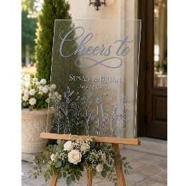 Elegant Stofblauw Wildflower Acryl Bruiloft Bord