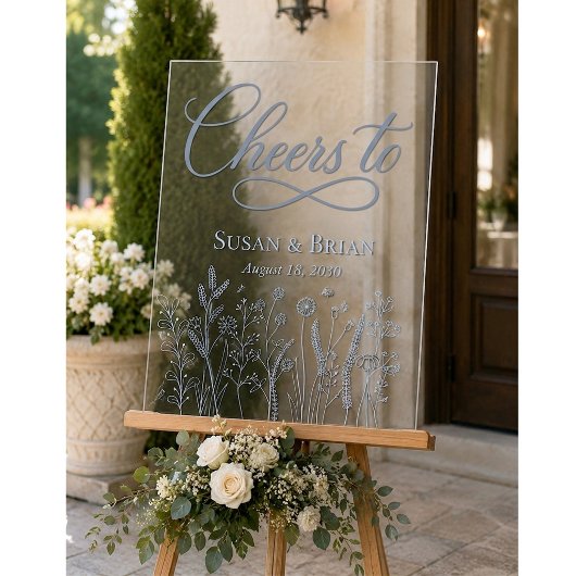 Elegant Stofblauw Wildflower Acryl Bruiloft  Bord