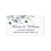 Elegant Stofblauw Winterblad Retouradres Etiket (Voorkant)
