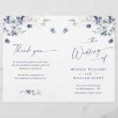 Elegant Stofblauw Winterloof Bruiloftsprogramma (Voorkant)