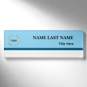 Elegant Stofblauw Witte Magneet met Eigen Logo Naambadge