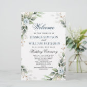 Elegant Stofblauwe Bloem Bruilofts Ceremonie Progr (Staand voorkant)