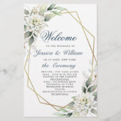 Elegant Stofblauwe Bloem Bruilofts Ceremonie Progr (Voorkant)