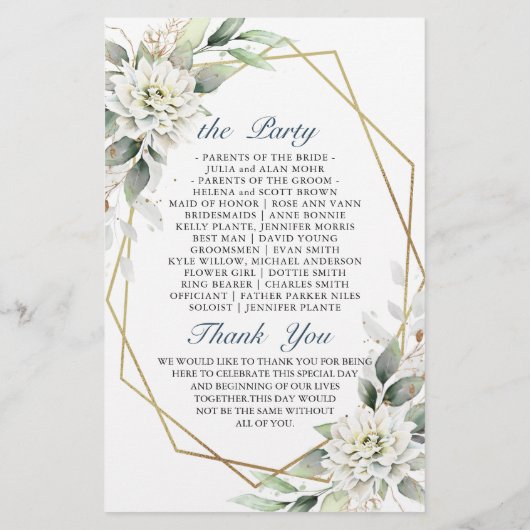 Elegant Stofblauwe Bloem Bruilofts Ceremonie Progr (Achterkant)