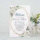 Elegant Stofblauwe Bloem Bruilofts Ceremonie Progr (Staand voorkant)