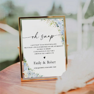 Elegant Stofblauwe Bloemige Oh Snap Bord Reclamebord Met Voetstuk