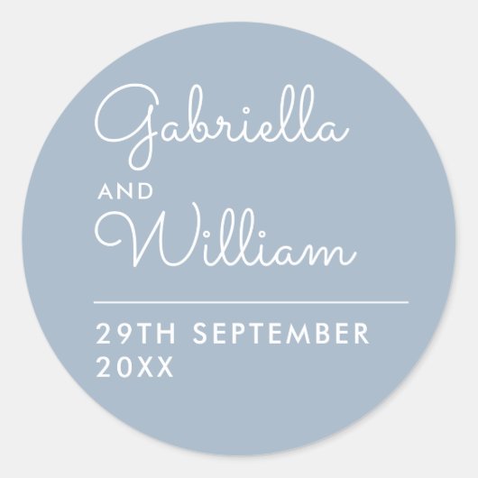 Elegant Stofblauwe Huwelijksgunst Ronde Sticker (Voorkant)