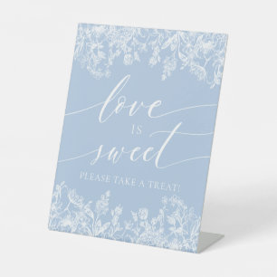 Elegant Stofblauwe Liefde is een Zoete Behandeling Reclamebord Met Voetstuk
