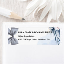 Elegant Stofblauwe Strik Huwelijks Retouradres
