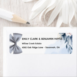 Elegant Stofblauwe Strik Huwelijks Retouradres Etiket