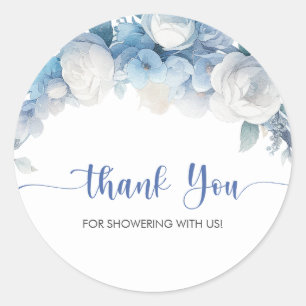 Elegant stoffig blauw Baby shower bedankt Ronde Sticker