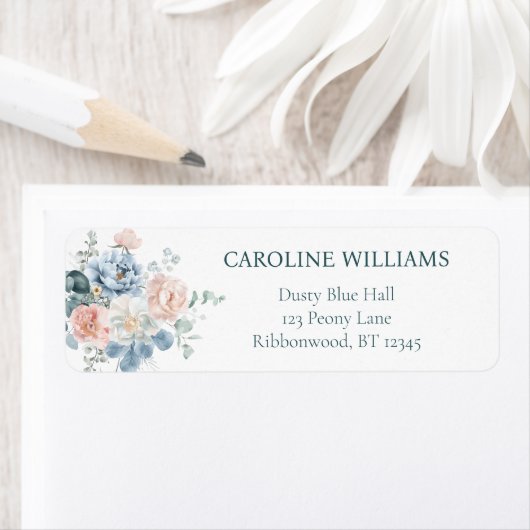 Elegant stoffig blauw Baby shower retouradres Etiket (Insitu)