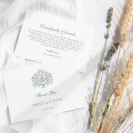  Elegant Stoffig Blauw Barok Bruiloft Bedankkaart