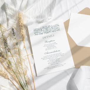  Elegant Stoffig Blauw Barok Bruiloft Details Informatiekaartje