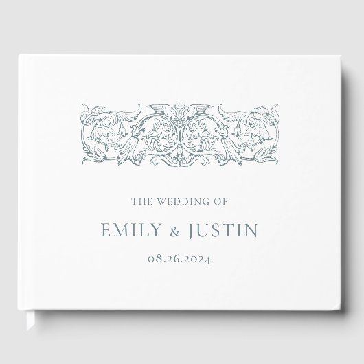 Elegant Stoffig Blauw Barok Bruiloft Gastenboek (Voorkant)