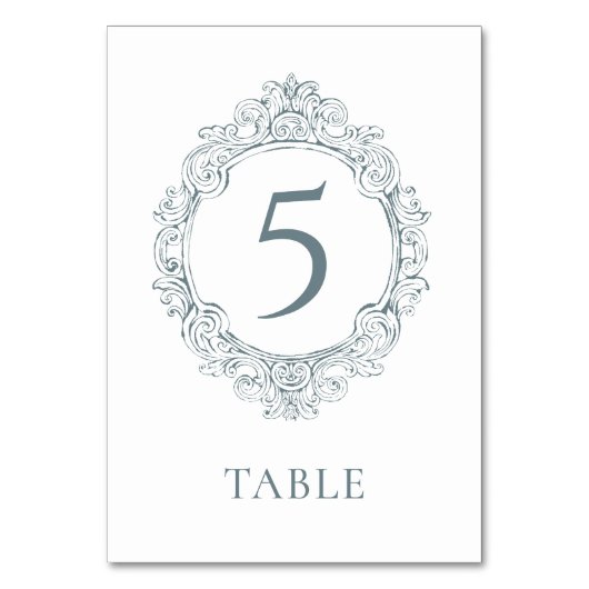  Elegant Stoffig Blauw Barok Bruiloft Kaart (Voorkant)