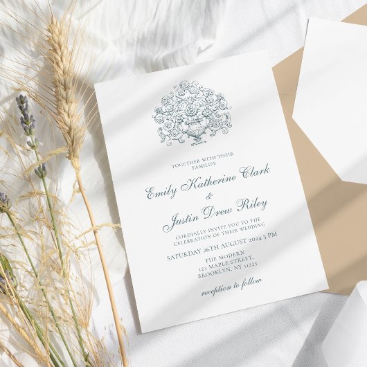 Elegant Stoffig Blauw Barok Bruiloft Kaart