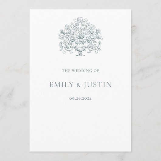  Elegant Stoffig Blauw Barok Bruiloft Menu (Achterkant)