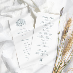  Elegant Stoffig Blauw Barok Bruiloft Programmakaart