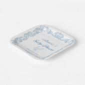 Elegant stoffig blauw barok filigraan Baby shower Papieren Bordje (Gebogen)