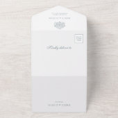  Elegant Stoffig Blauw Barok QR Code Bruiloft All In One Uitnodiging (Buitenkant)