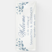Elegant Stoffig Blauw Bladeren Welkom Bruiloft Spandoek (Verticaal)