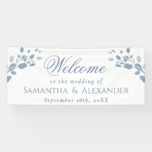 Elegant Stoffig Blauw Bladeren Welkom Bruiloft